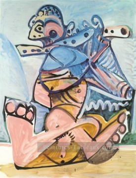 Homme assis jouant la flûte 1971 cubisme Pablo Picasso Peinture à l'huile